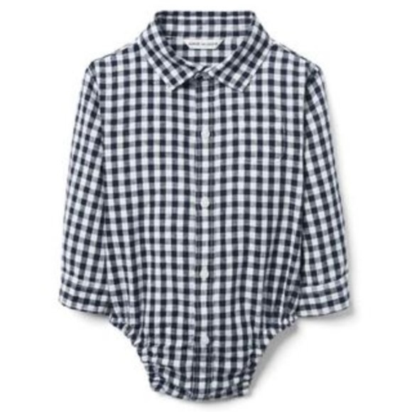 Janie and Jack Infant Navy Gingham Button Up 12-18M - Picture 1 of 3